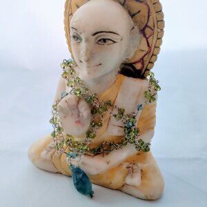 Ethereal Handmade Paraiba Apatite and Peridot Bead and Sterling Silver Necklace